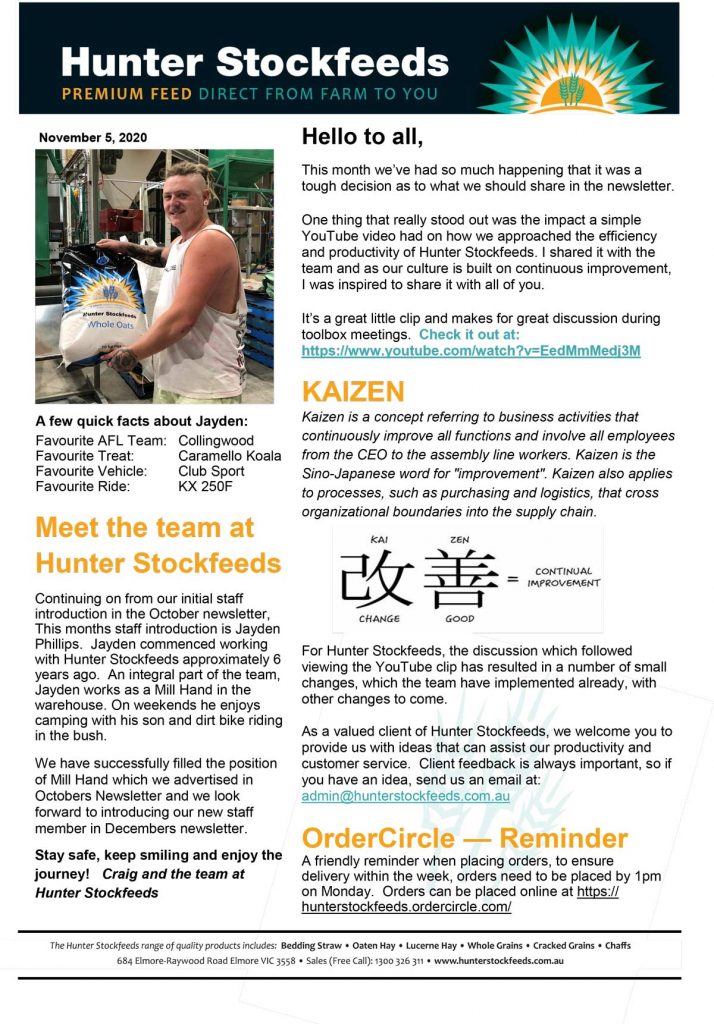 Hunter Premium Produce Newsletter November 2020